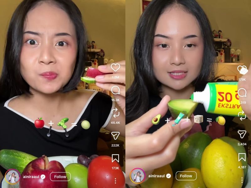 Konten kreator Ainiraaul mencoba eksperimen mix buah yang diklaim menghasilkan sensasi rasa buah lain.