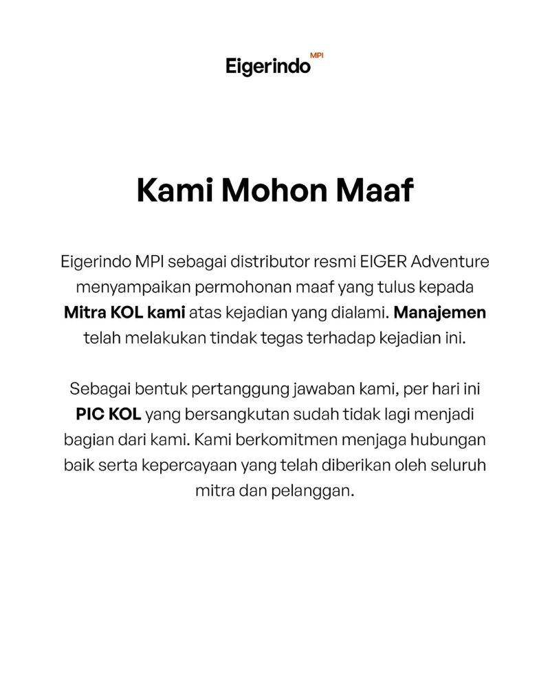 PIC KOL Eiger rendahkan mitra affiliator.