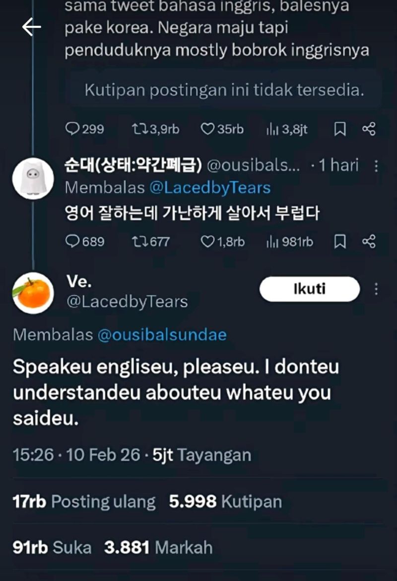 Salah satu adu komentar di X, hasil screeshoot di X.