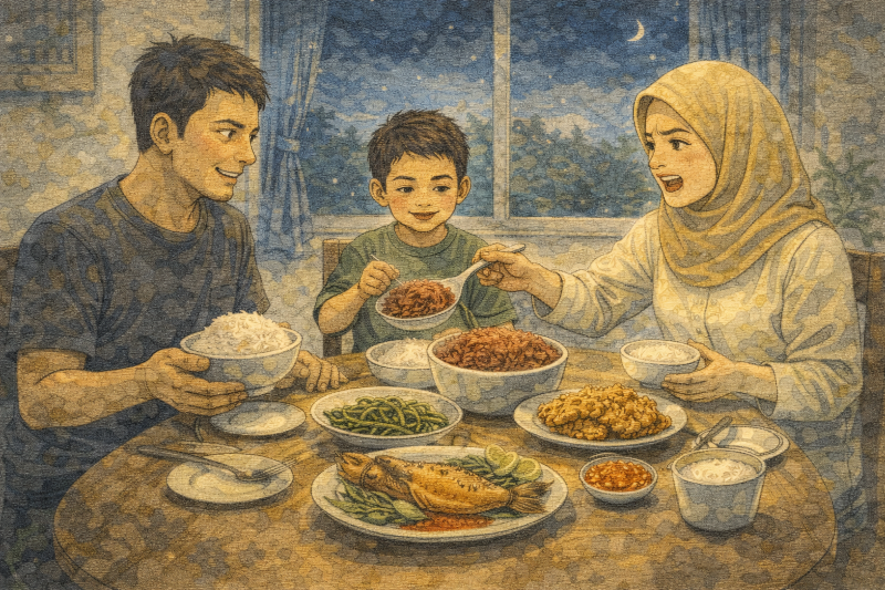 Momen hangat sahur bersama keluarga.