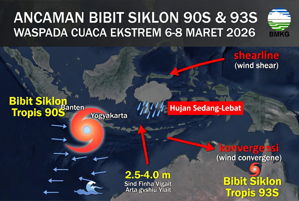 ILUSTRASI: Bibit siklon 90s dan 93s dapat berubah menjadi cuaca ekstrem di Indonesia. 