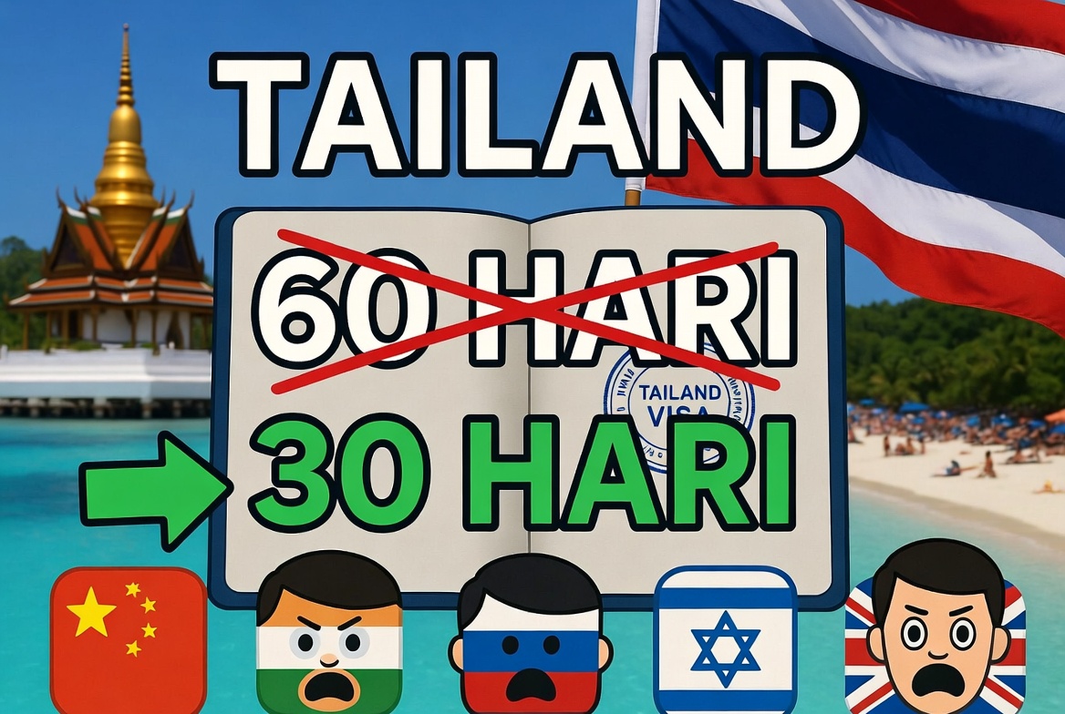 Pemerintah Thailand berencana memangkas masa bebas visa (visa exemption) dari 60 hari menjadi hanya 30 hari bagi wisatawan asing. 