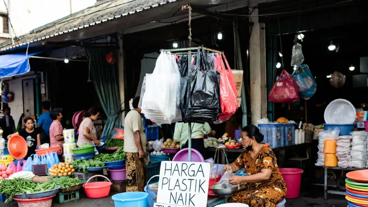 Terjadi kenaikan harga plastik kemasan. Kenaikan ini memengaruhi kinerja UMKM. (AI Image Generator)