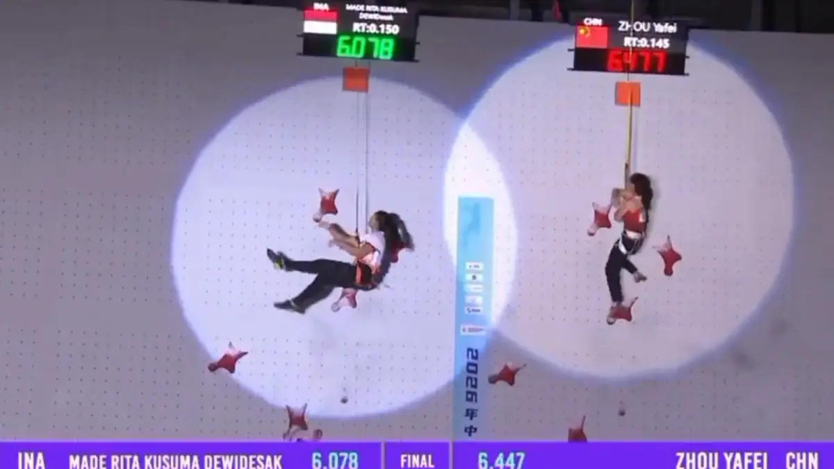 Atlet panjat tebing asal Buleleng, Bali, Desak Made Rita Kusuma Dewi, berhasil meraih medali emas nomor speed putri pada World Climbing Asia Championship 2026 di Meishan, China. (x.com)