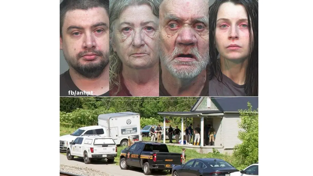 Dari kiri: Elizabeth Siders, Christina Siders, Gary Siders Jr. and Gary Siders Sr. Rumah tempat penelantaran 16 anak. (Facebook/anhpt)