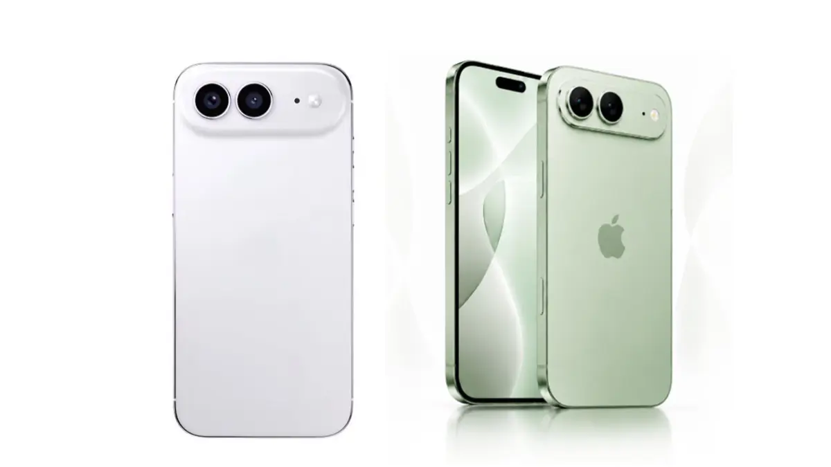 Render yang beredar memperlihatkan desain belakang iPhone Air 2 dengan modul kamera ganda berwarna putih. (X/ Saurav_DJ47)