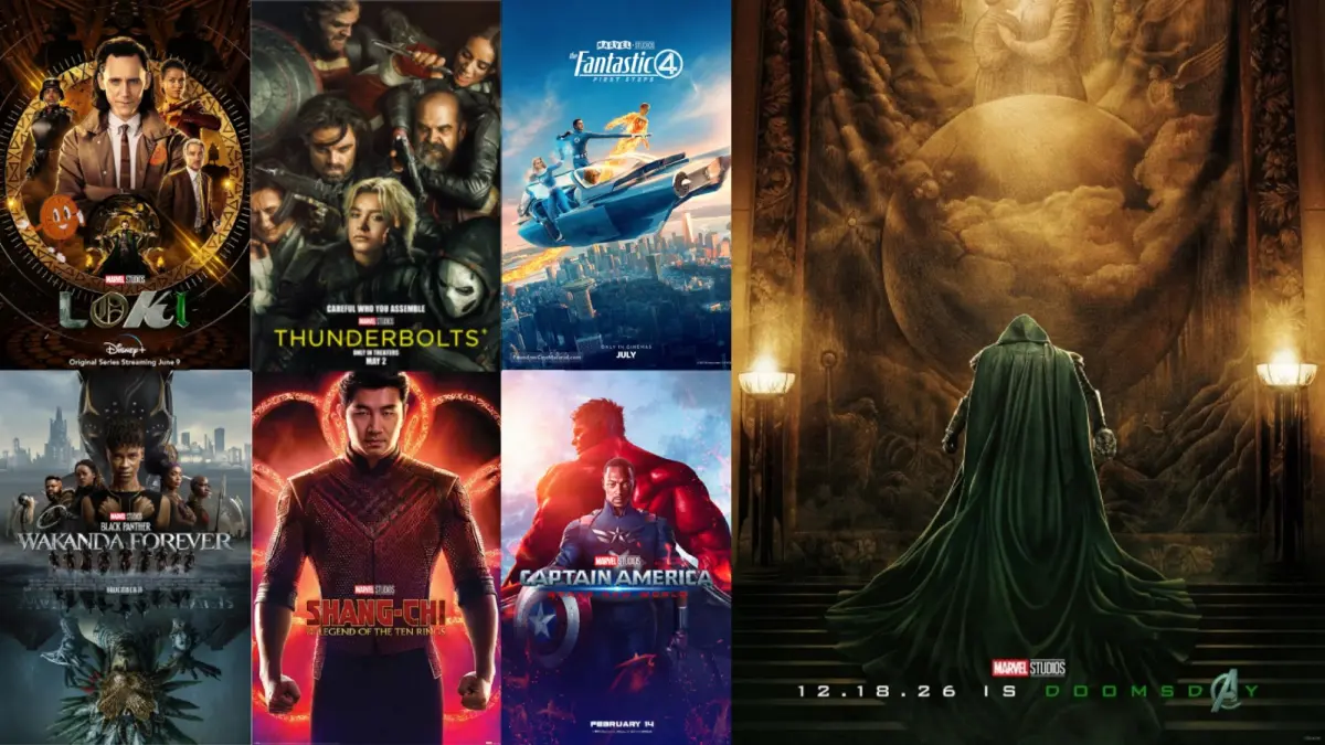 Poster Film Loki, Thunderbolts, Fantastic Four: First Step, Black Panther: Wakanda Forever, Shang-Chi and the Legend of the Ten Rings, Captain America: Brave New World (Sumber: marvel.com)