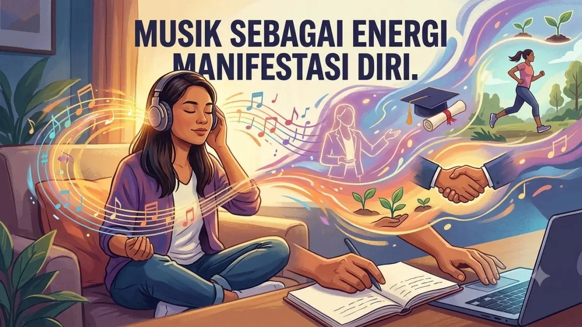 Ilustrasi mendengarkan musik. (AI Generated)