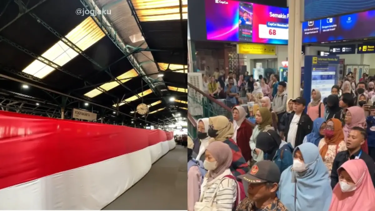 Suasana Stasiun Tugu Jogja saat memperingati Hari Kemerdekaan RI ke-81, Senin (17/8/2026). (Tangkapan layar: Instagram/sahabatenam)
