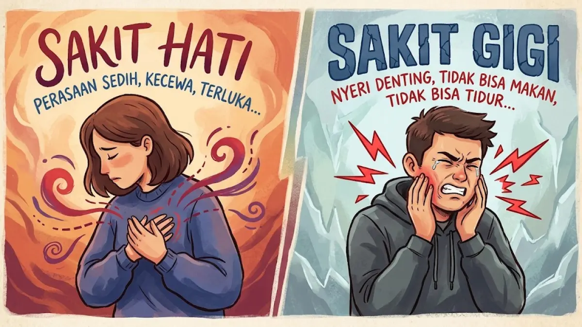 Ilustrasi perbandingan sakit hati dengan sakit gigi. (AI Generated)