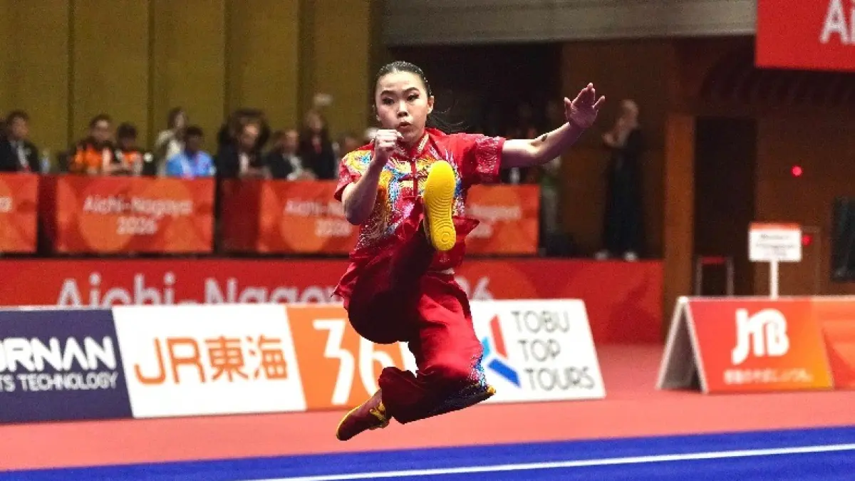 Eugenia Diva Widodo berhasil menyumbangkan medali perunggu pada ajang Asian Games Aichi-Nagoya 2026 di Aichi Prefectural Martial Arts Hall, Senin (21/9). (Sumber:Gilang/kemenpora.go.id)