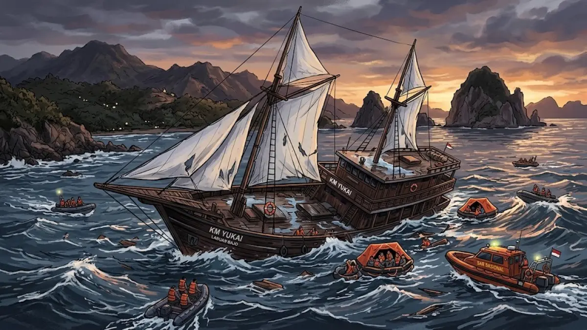 Ilustrasi kapal wisata yang berlayar di perairan Labuan Bajo, Nusa Tenggara Timur. KM Yukai tenggelam di perairan Tanjung Sture.