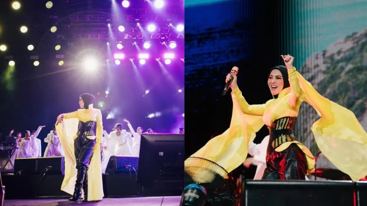 Penampilan Syahrini  di malam terakhir Pestapora 2026 dengan Busana Kuning yang Menyala. (Dok. Instagram/@princessyahrini)