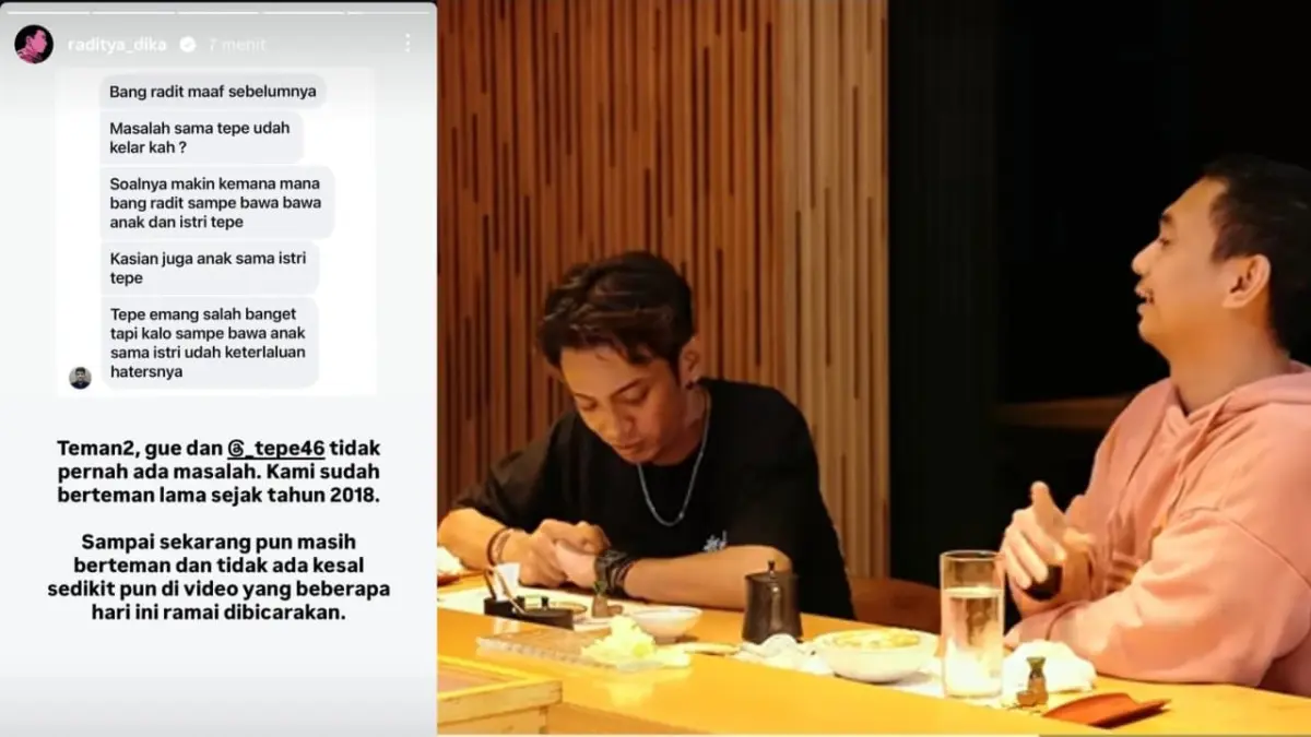 Raditya Dika berikan klarifikasi soal hubungannya dengan Tepe pasca podcast. (YouTube @radityadika dan Instagram @raditya_dika)