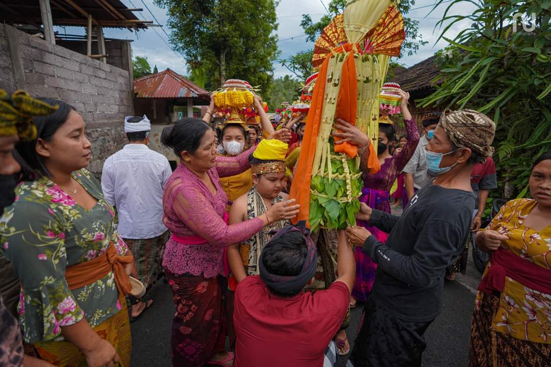 Sarana mebase tegeh yang diusung oleh anak-anak di Desa Pedawa, Kecamatan Banjar, Buleleng