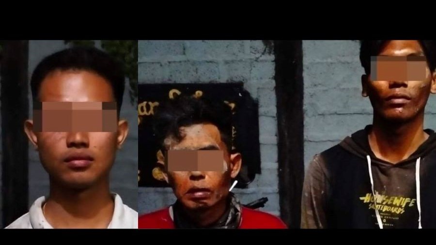 MASUK PENJARA: Tiga orang pelaku adu jotos di Penarungan, Mengwi, Badung diamankan polisi.