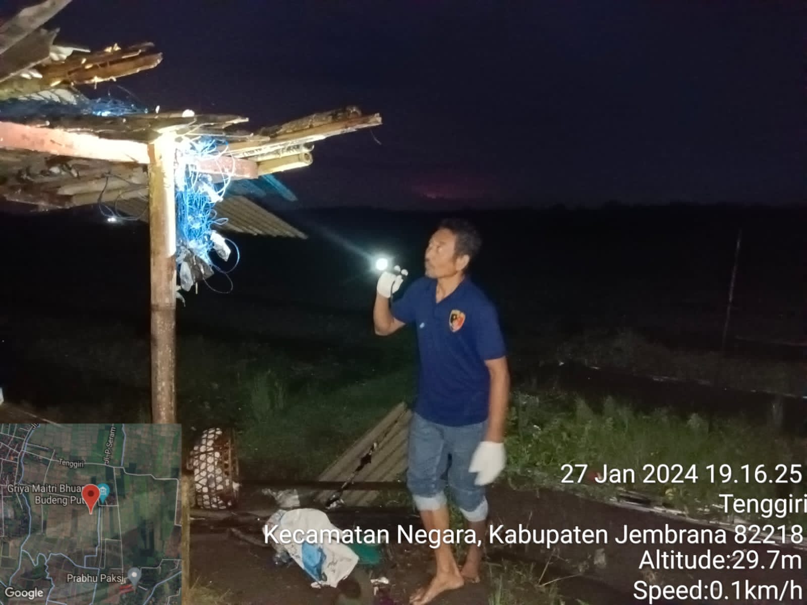Lokasi petir yang menyambar  pekerja di Banjar Delod Pangkung, Desa Budeng, Kecamatan Jembrana, Bali pada Sabtu (27/1) sekitar pukul 15.00 Wita.
