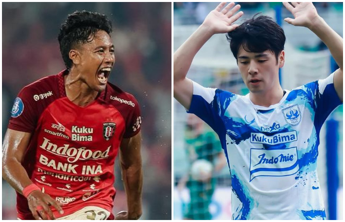 Andhika Wijaya (kiri) akan berjibaku lawan Taisei Marukawa dalam laga Bali United Vs PSIS Semarang di pekan ke-28 Liga 1 2023/2024