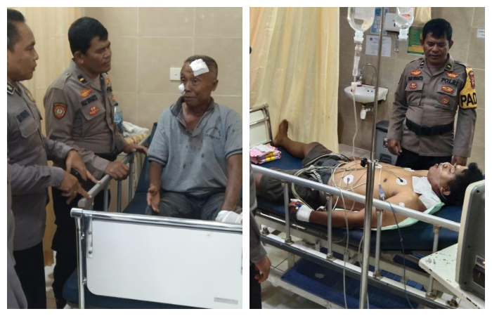 Dua korban pembacokan, I Wayan Siok, 60, dan Ngakan Nyoman Alit Adiputra, 37, di RSUD Klungkung.