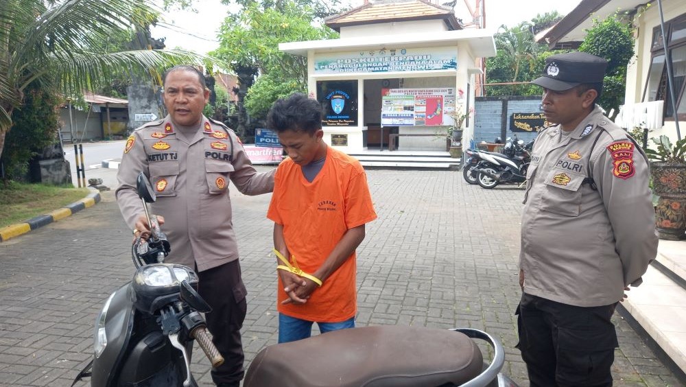DIBUI LAGI: Pelaku pencurian motor Erik Irwanto kembali ditangkap Polsek Mengwi, Badung, Bali.