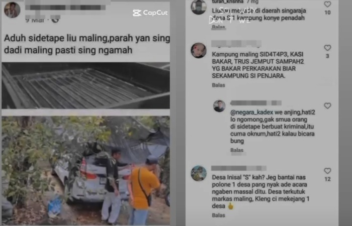 Beberapa ujaran kebencian terhadap warga dan Desa Sidetapa yang dijadikan bukti pelaporan ke Polres Buleleng