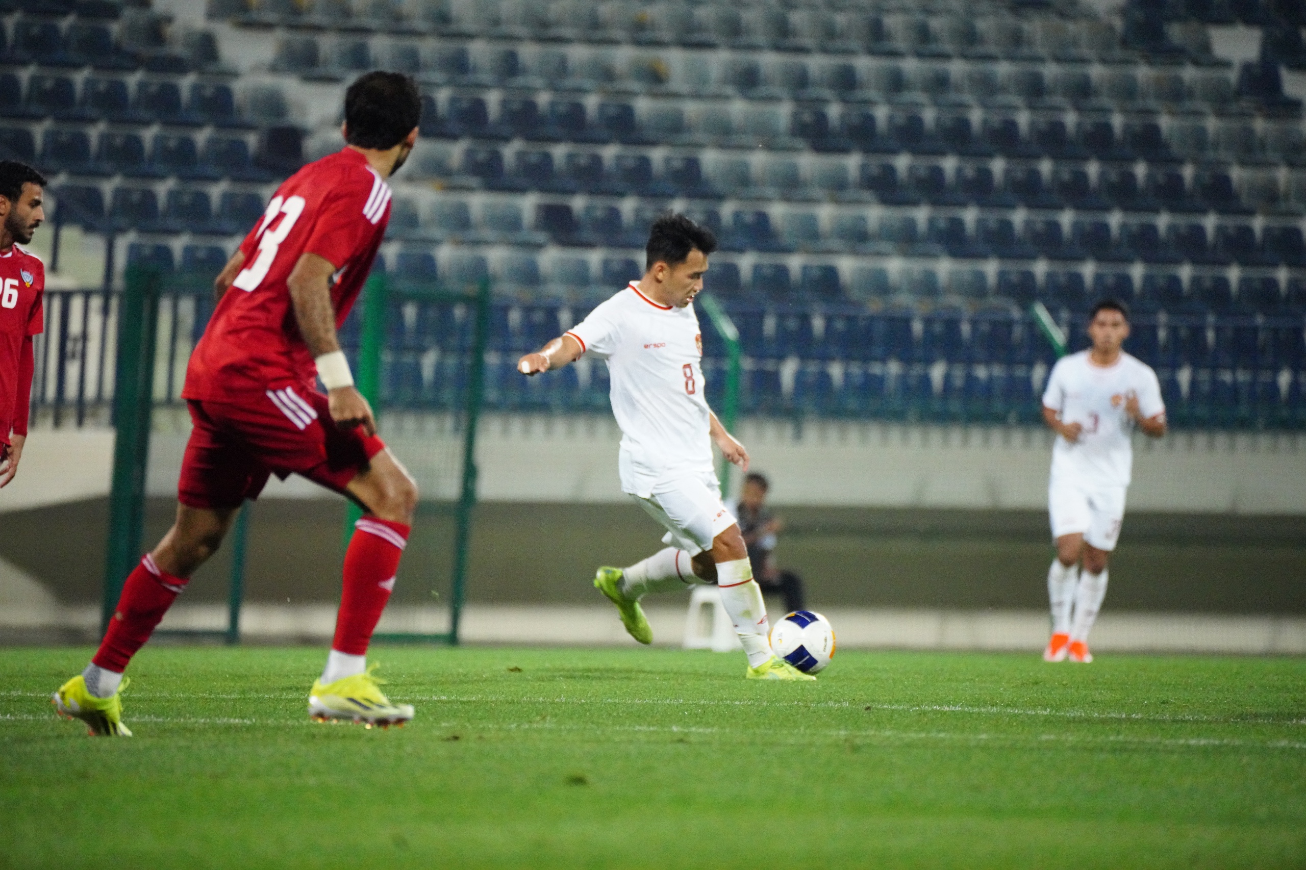 Witan Sulaeman mencetak gol saat laga ji coba UEA U23 Vs Indonesia U23