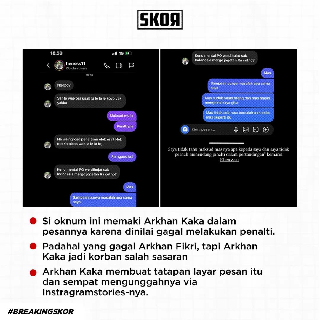 DM salah sasaran dari netizen kepada Arkhan Kaka setelah Arkhan Fikri gagal penalti.