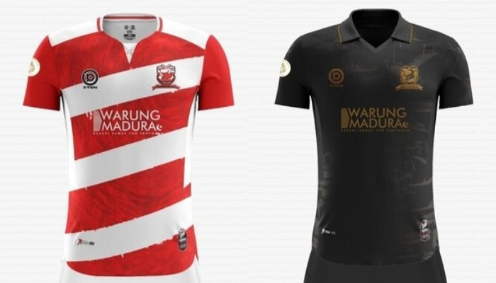 Jersey spesial home-away Madura United dengan sponsor unik. Jersey ini akan digunakan dalam babak Championship Series mendatang.