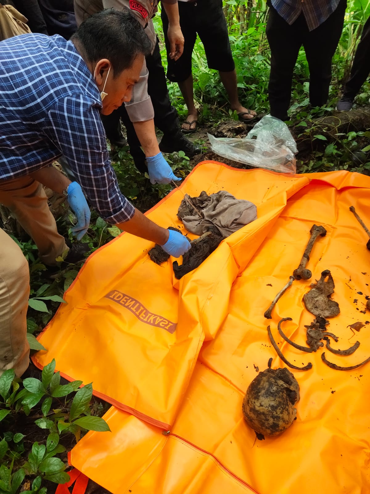 KERANGKA: Warga Banjar Dinas Gegelang, Desa Gegelang, Manggis menemukan kerangka di sebuah kebun milik warga, pada Selasa (11/6).