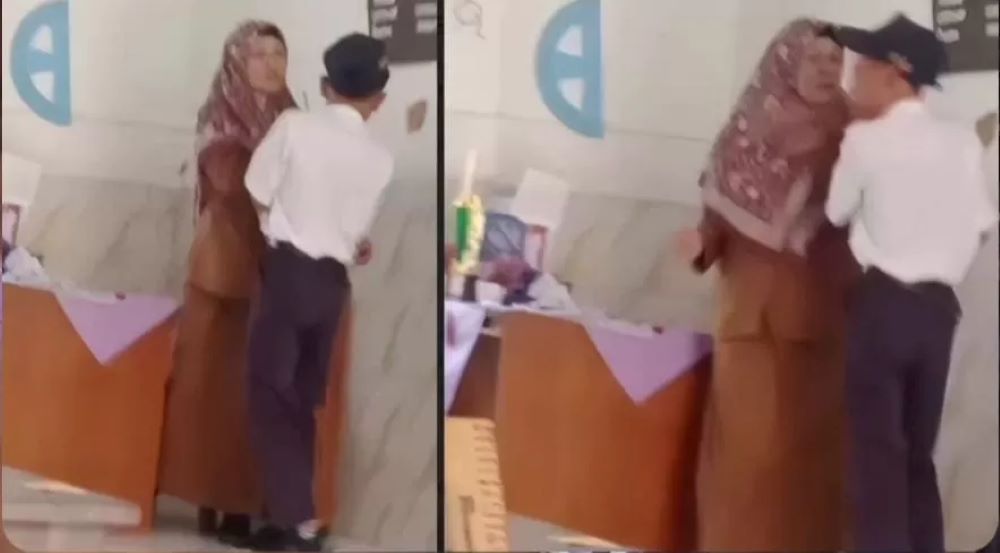 Potongan video viral memperlihatkan oknum guru tampar murid di Lamongan Jatim.