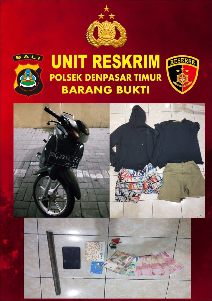 Beberapa barang bukti yang diamankan polisi dari tersangka Muhammad Rafli kasus pencurian di dua konter HP di Denpasar.