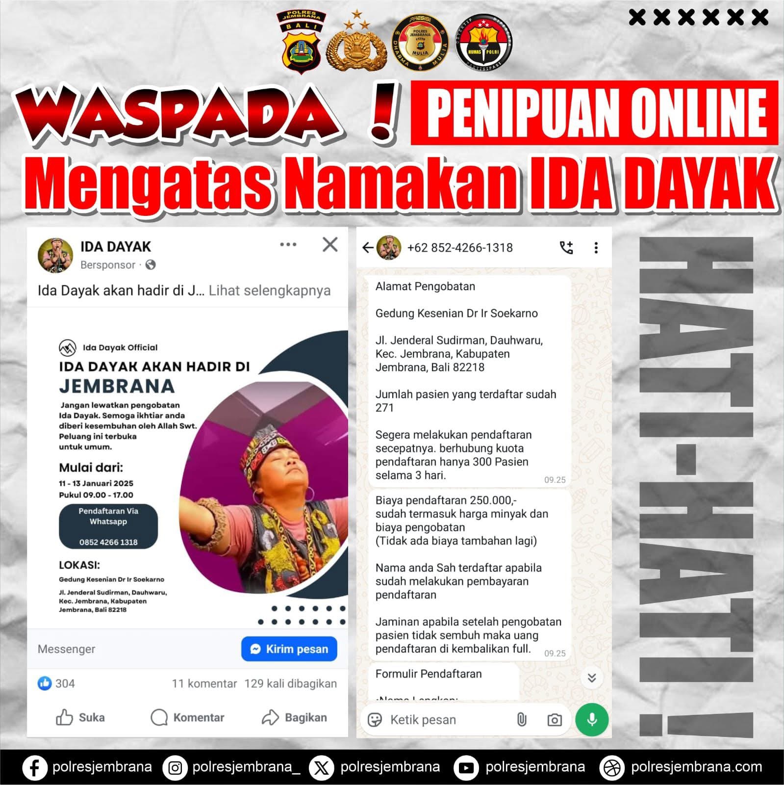 Potongan pamflet dan narasi terkait pengobatan Ida Dayak yang masif beredar di media sosial facebook.