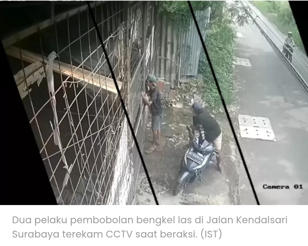 Aksi pencutian yang terekam kamera cctv di bengkel las Jalan Kendalsari Surabaya.