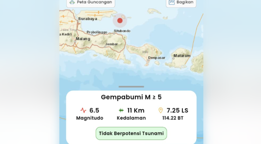 Gempa bumi yang berpusat di Sumenep dirasakan warga Buleleng Bali.