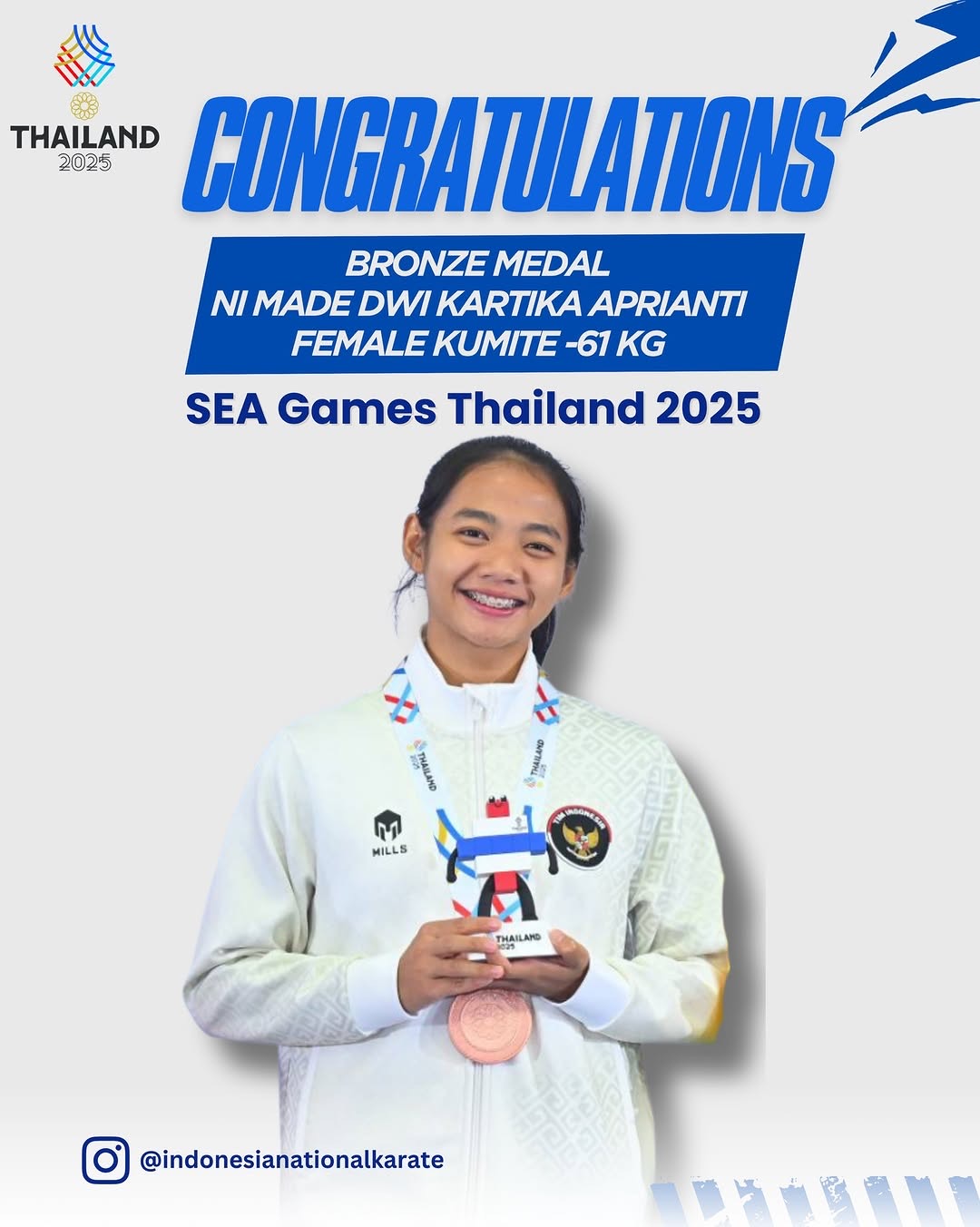 Karateka Jembrana Ni Made Dwi Kartika Aprianti di SEA Games 2025 Thailand.