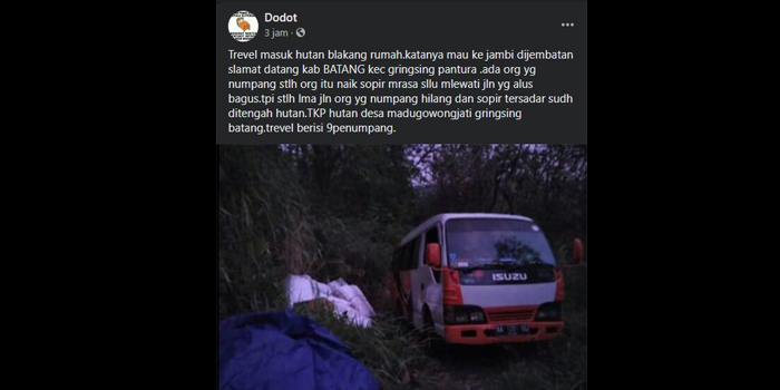 TESESAT - Mobul travel asal Jatim yang tersesat ke dekat Gunung Gandul alas roban Batang, pada Okotober 2020 lampau.