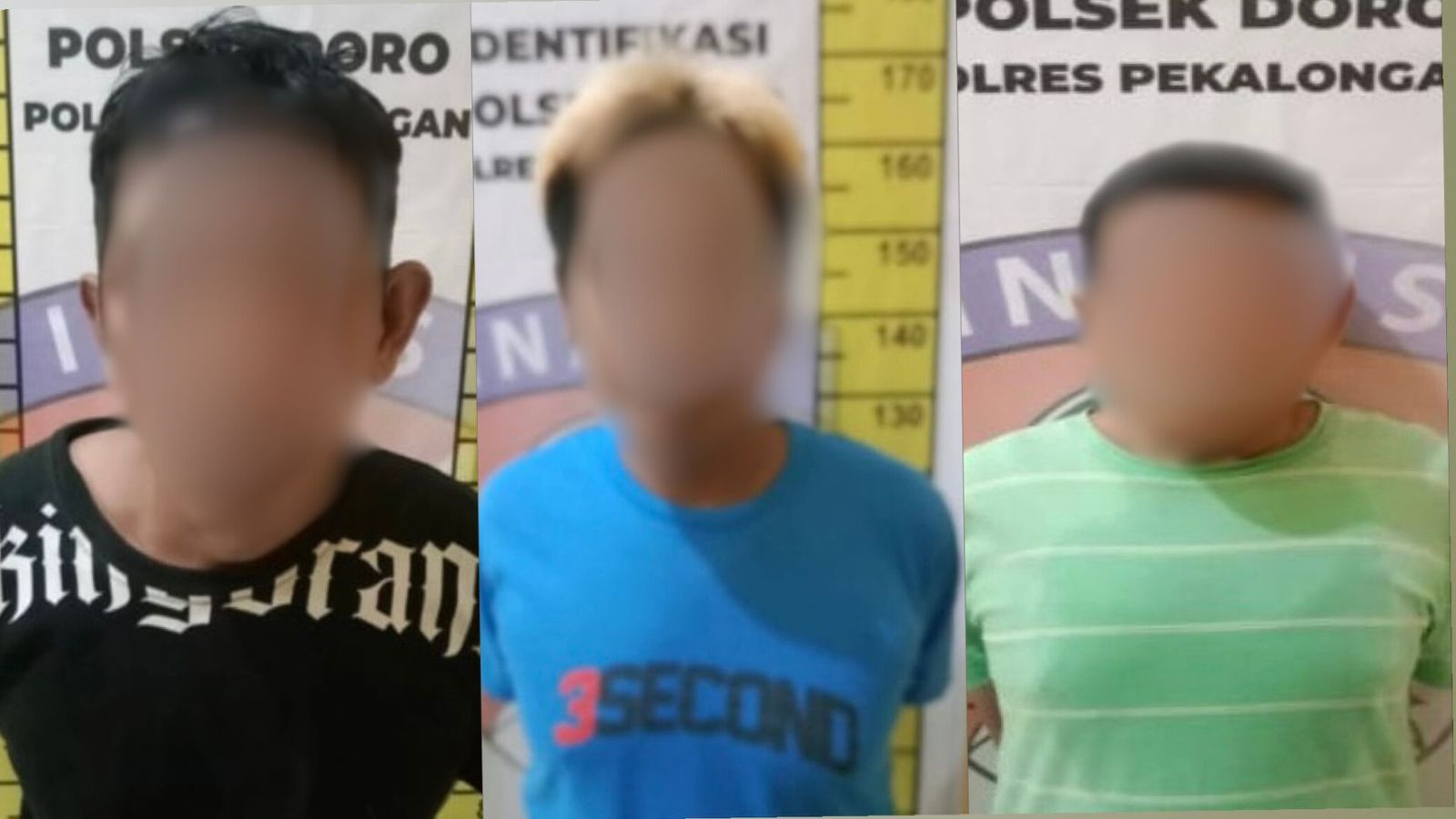 KRIMINAL: Ketiga pelaku komplotan pencuri di sebuah di Desa Bligorejo, Kecamatan Doro, Kabupaten Pekalongan, usai diringkus Polres Pekalongan.