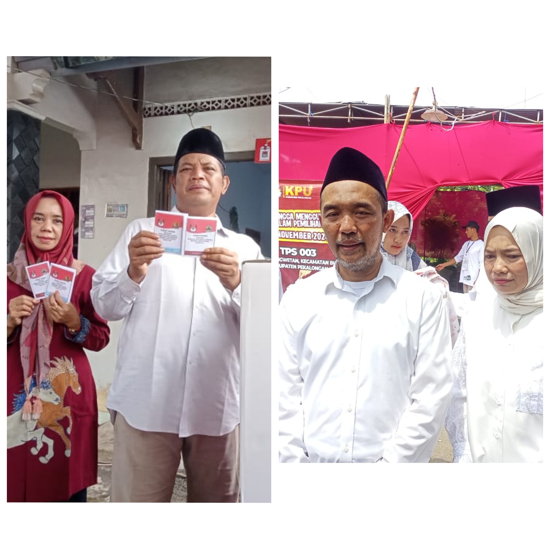PASLON MENCOBLOS: Calon Bupati dan Wakil Bupati Pekalongan Riswadi-Amin menyalurkan hak pilihnya pada Pilkada Serentak 2024, Rabu (27/11/2024).