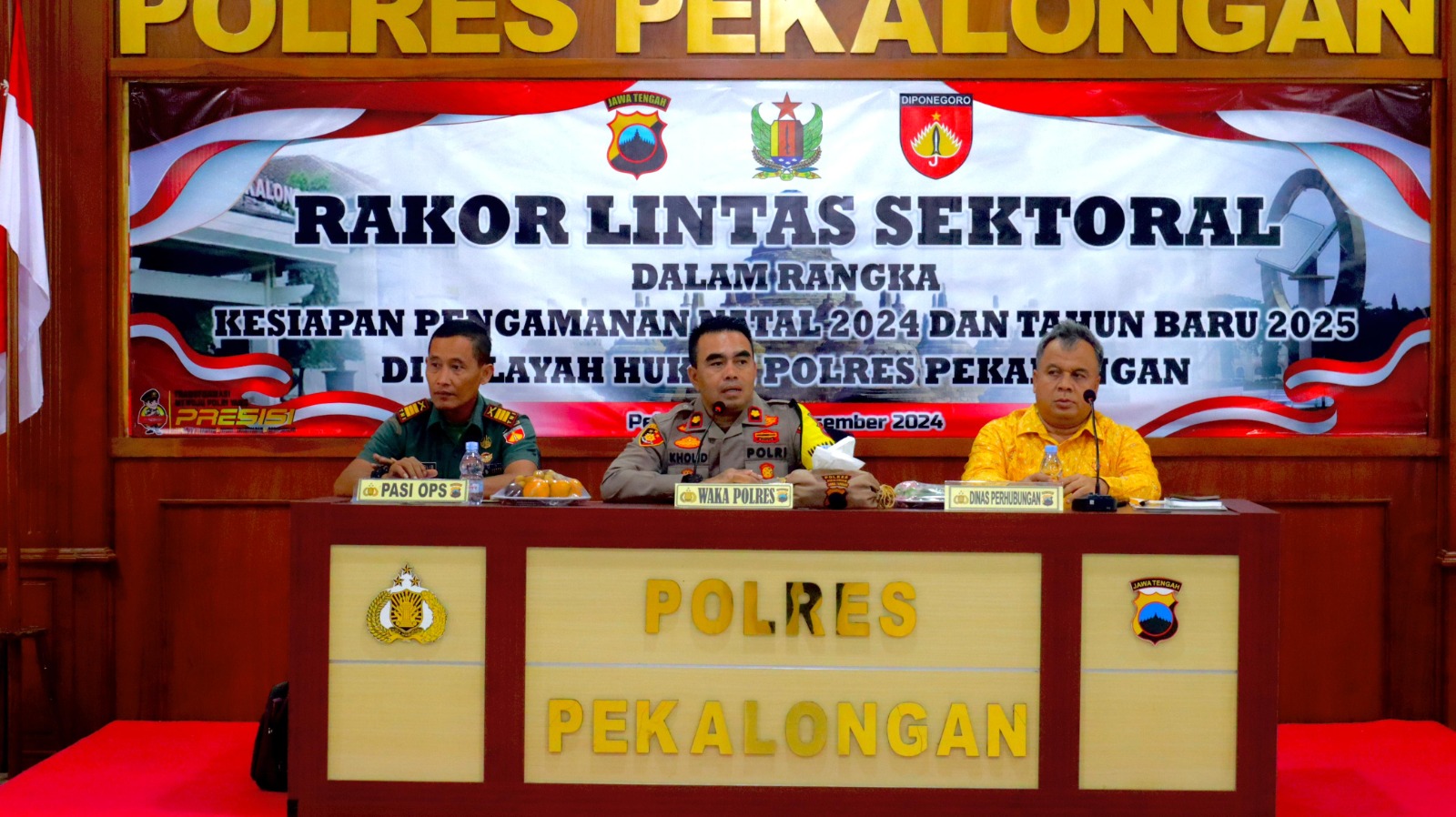 JELANG NATARU: Polres Pekalongan saat menggelar rapat koordinasi lintas sektoral untuk kesiapan pengamanan libur nataru, Rabu (18/12/2024).