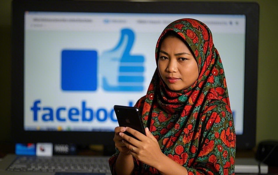 Ilustrasi emak-emak FB Pro yang sedang buat konten