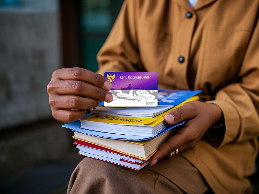 PEGANG KARTU - Ilustrasi mahasiswa pegang kartu beasiswa KIP yang saat ini diburu calon mahasiswa