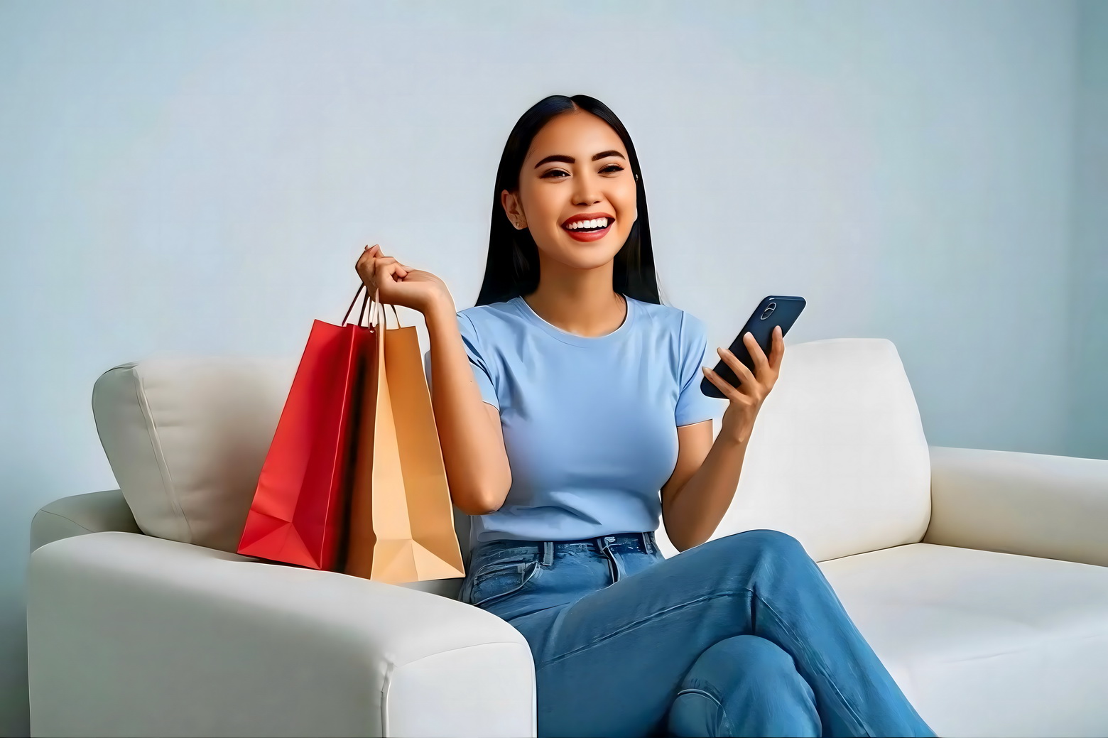 BELANJA ONLINE - Kini sambil bersantai di rumah pun bisa bebas belanja secara online pakai ponsel.