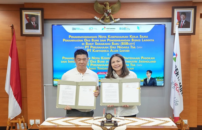 KERJA SAMA : Penandatangan nota kesepahaman kerja sama pemanfaatan gas bumi dan pengembangan bisnis di BSB City di Jakarta 17 Maret 2025.