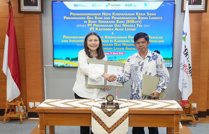 TANDA TANGAN MOU : PGN dan PT Jawa Tengah Lahan Andalan menandatangani Nota Kesepahaman penyediaan pasokan dan infrastruktur gas bumi untuk tenant di kawasan industri Jatengland (17/3/2025).