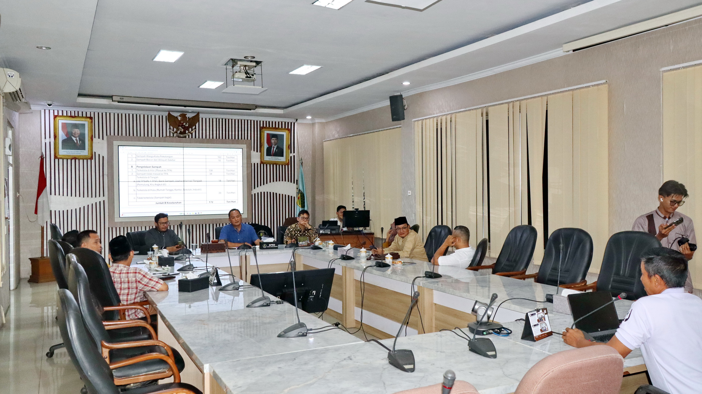 DISKUSI - Anggota Komisi B DPRD Kota Pekalongan saat menggelar rapat kerja dengan DLH di ruang sidang, dengan Lurah, Camat, pada Jumat sore (13/5/2025).