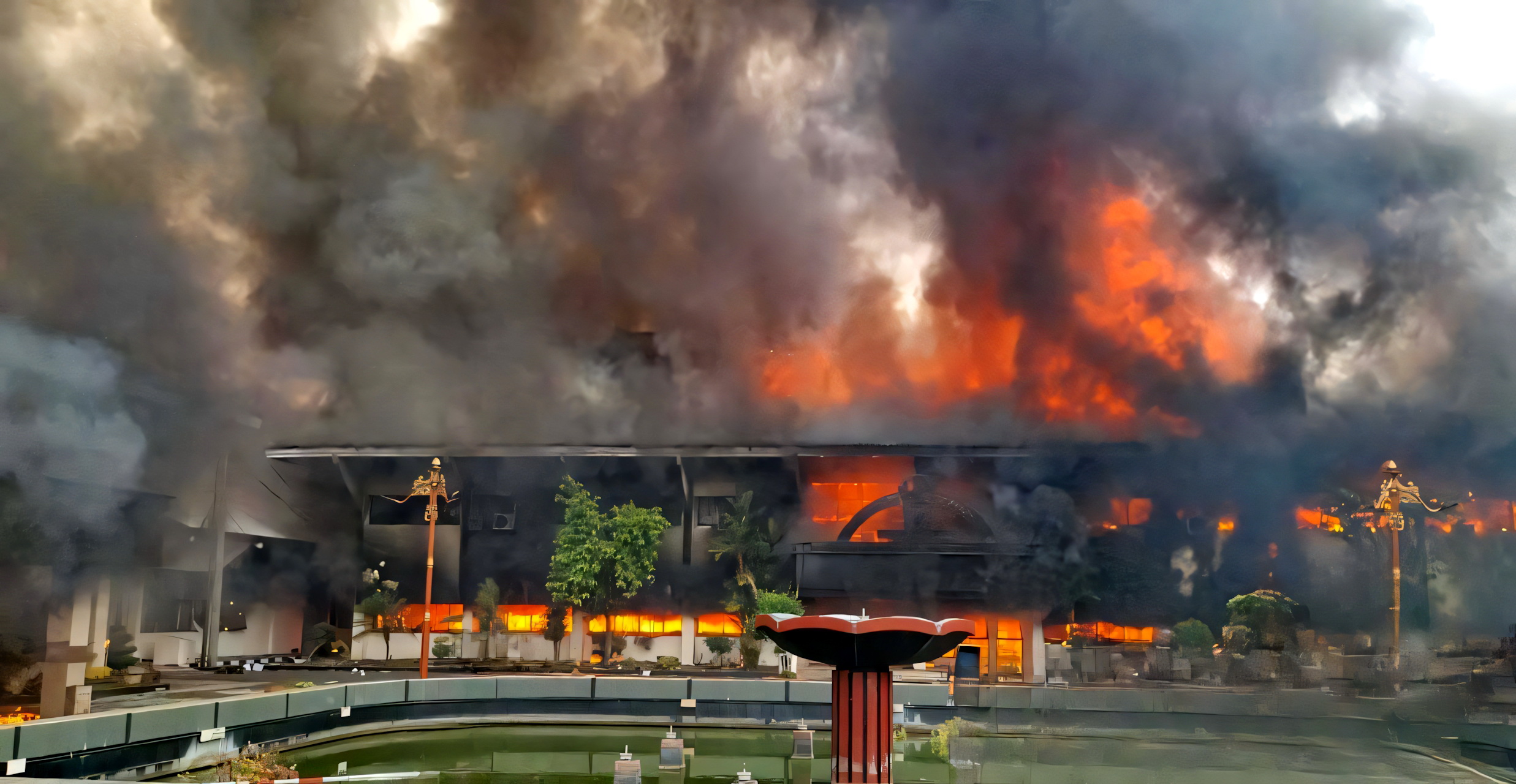 TERBAKAR &ndash; Gedung bagian Tengah komplek Pemkot Pekalongan, yang merupakan kantor beberapa Kantor Bagian terbakar parah dalam kerusuhan sabtu sore (30/8/2025).