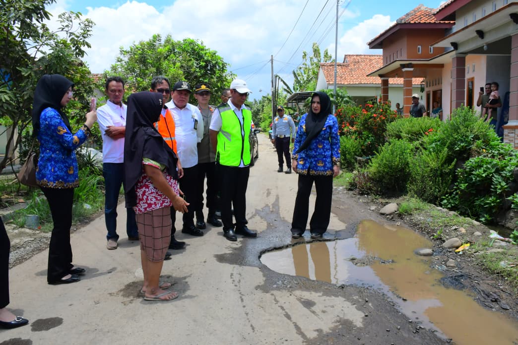 TINJAU JALAN: Bupati Pekalongan Fadia Arafiq ketika meninjau jalan rusak di ruas Krandon, Kecamatan Kesesi, Rabu (1/10/2025)