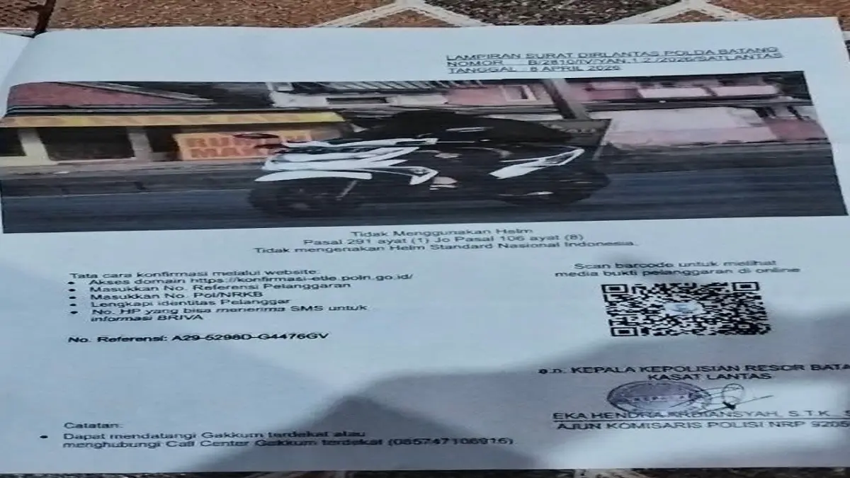 VIRAL : Unggahan foto surat tilang yang viral di sosial media. (DOK. POLRES BATANG)