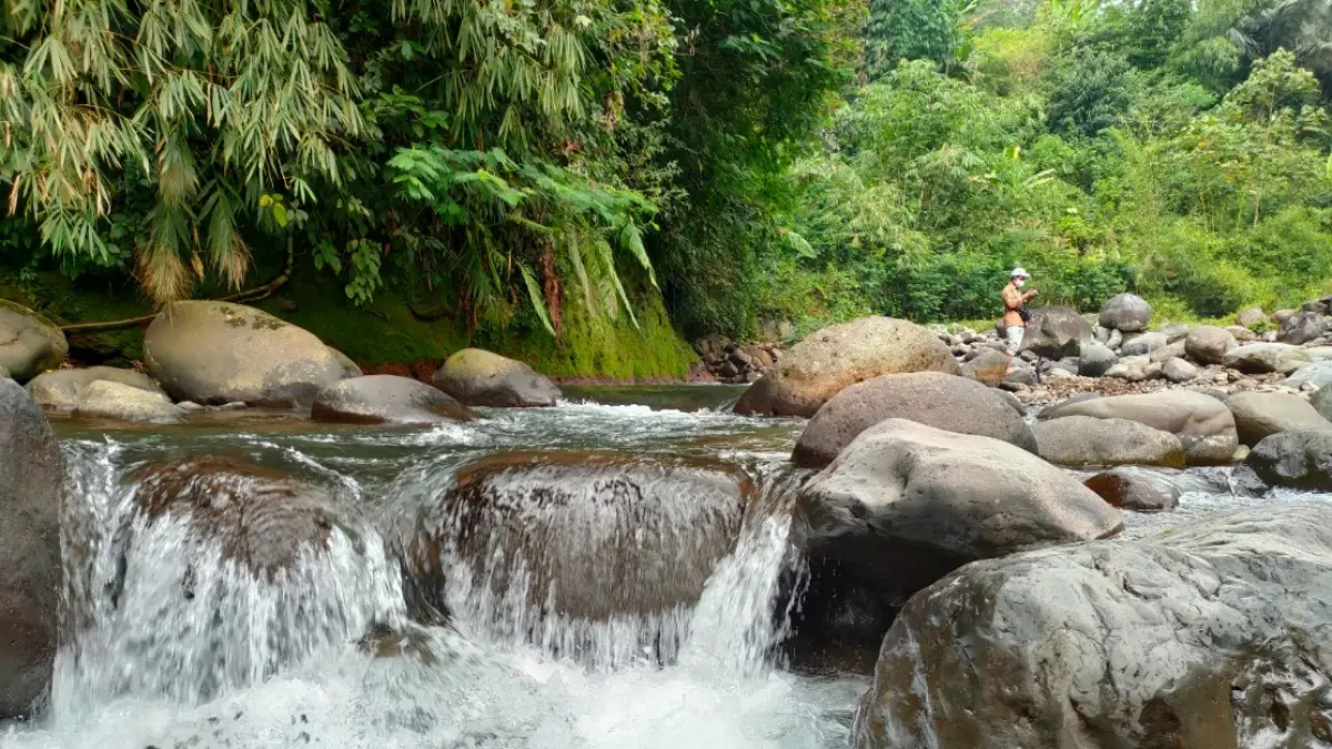 HIDDEN GEM: Suasana asri Kali Lojahan di bawah jembatan gantung