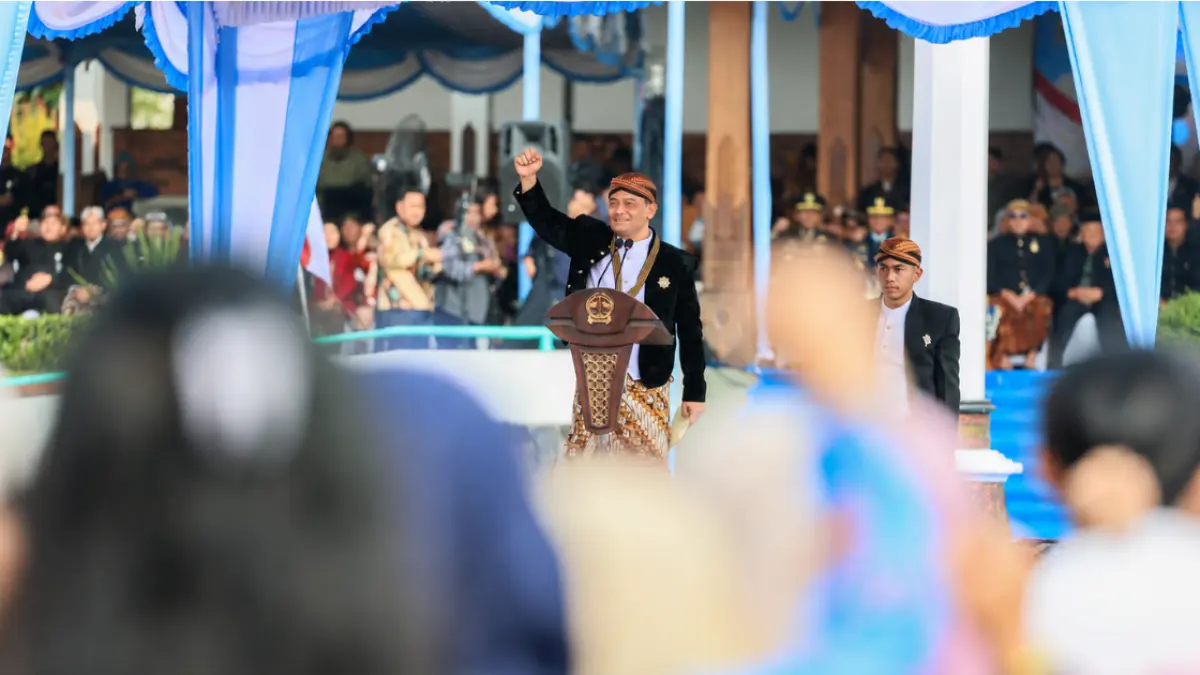Gubernur Ahmad Luthfi  saat menjadi inspektur upacara Hari Jadi ke-81 Jawa Tengah di Alun-Alun Kidul Kabupaten Boyolali, Rabu, 19 Agustus 2026.